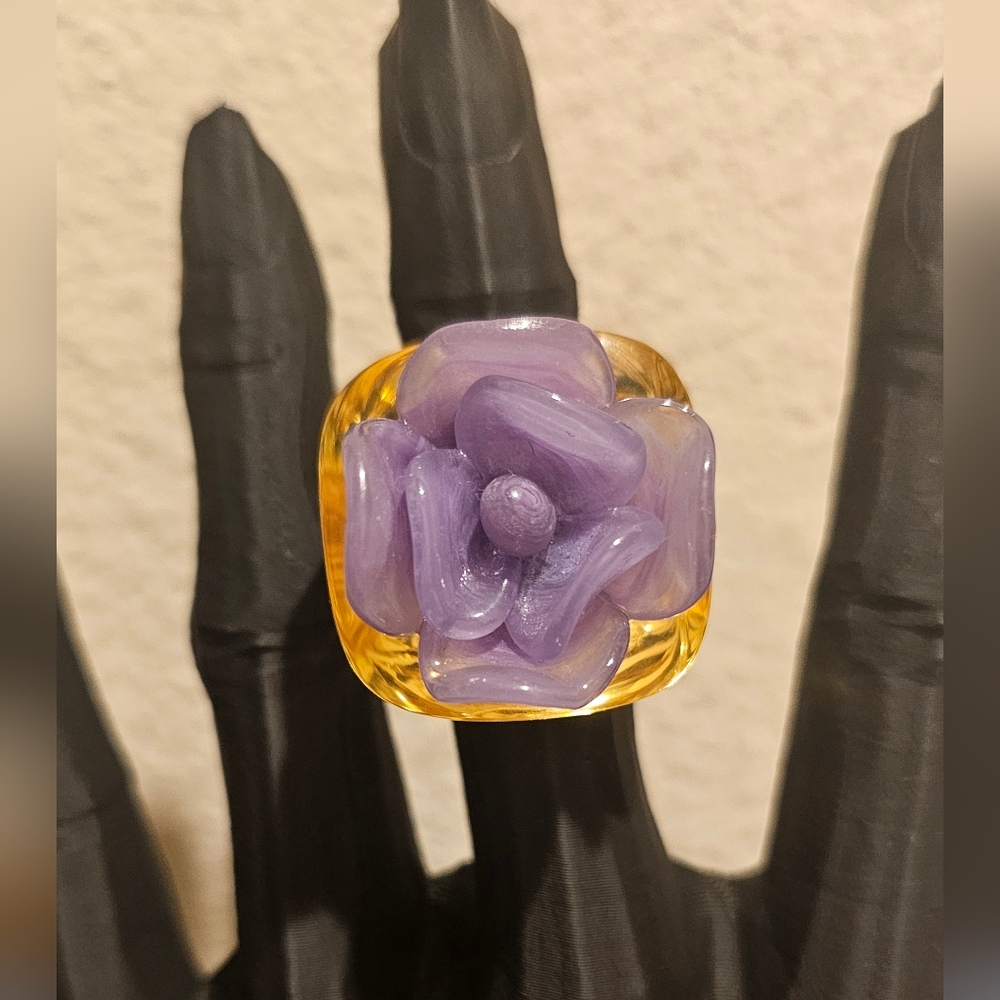 Chanel Purple Camellia Flower Resin Ring